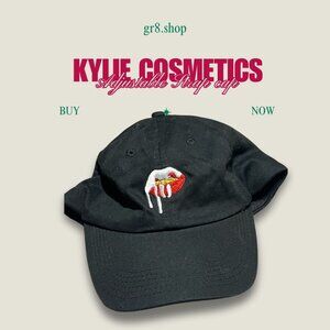 Kylie Cosmetics Black Dad Hat With Red Lips Embroidered Design  Adjustable Strap
